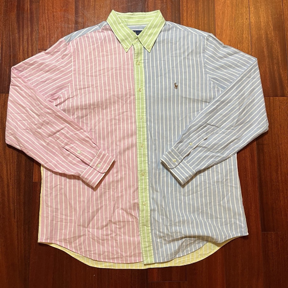 Ralph Lauren Fun Shirt Mens Extra Large Color Block Multicolor Striped READ